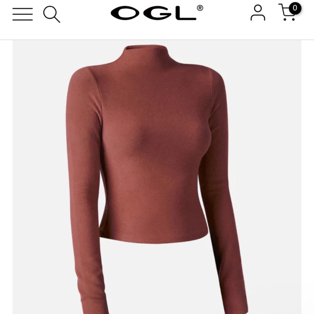 OGL Women's Long Sleeve Mock Neck Top - Rust Brown